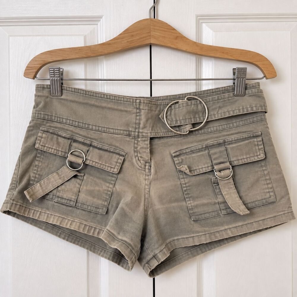 Oscar Leopold Women's Size 8 Khaki Cargo Shorts O-Ring Belt Y2K Utility